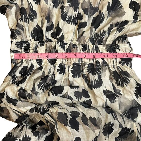 Ott Cream Black Floral Tiered Long Sleeve Midi Dress Size M Feminine - Picture 7 of 8